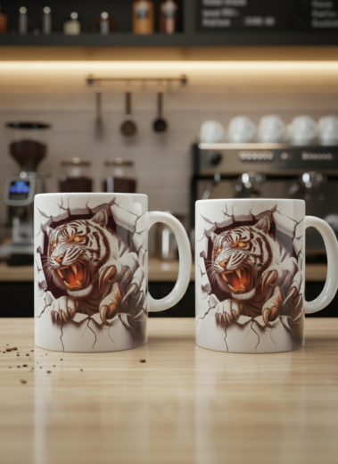 Ungezähmt Tasse: Weißer Tiger 3D-Riss Design