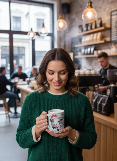 Süße Weihnachts-Kuh Tasse – Keramikbecher mit Nikolausmütze