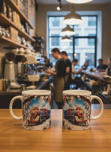 3D-Effekt Tasse Dampflokomotive – Durchbruch-Design
