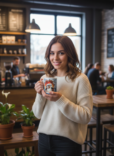 Weihnachtstasse Pinguin | Effekt Becher mit Weihnachtsmütze