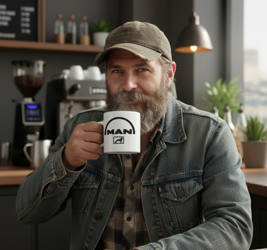 MAN Kaffeebecher mit Logo & Löwen-Emblem
