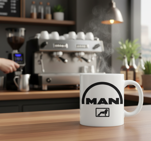 MAN Kaffeebecher mit Logo & Löwen-Emblem