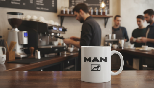 MAN Kaffeebecher mit Löwen-Logo | Robuste Keramiktasse für Trucker