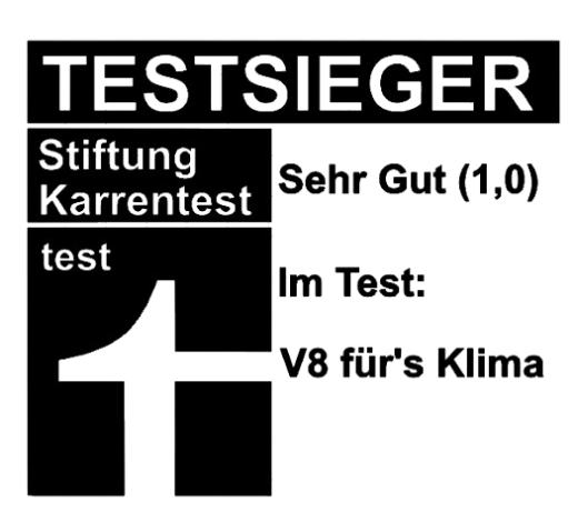 Autoaufkleber „Stiftung Karrentest – Bestnote 1 im Test V8/Diesel fürs Klima“ | Witzige Auto Deko