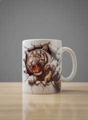 Ungezähmt Tasse: Weißer Tiger 3D-Riss Design